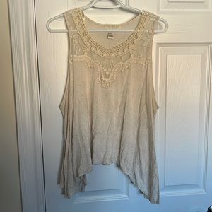Cream Flowy Cropped Tank with decorative neckline